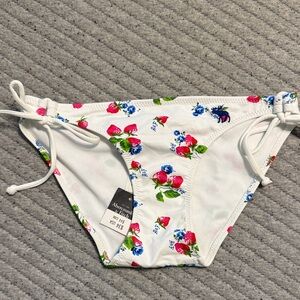 Abercrombie & Fitch White Strawberry Floral Tie-Side Bikini Bottoms